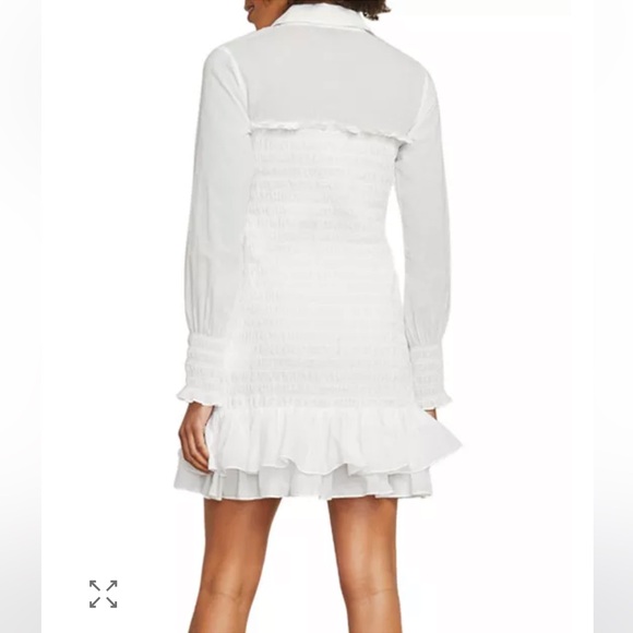 Veronica Beard White Kelsey Ruffled Smocked Mini Dress Size Small - Picture 4 of 14